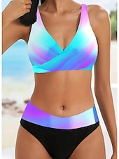 billige Bikinisett-Dame Store størrelser Badetøy Bikini Badedrakt 2 deler Utskjæring Dytt opp Høst Grafisk Ermeløs Badedrakter