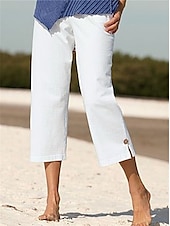 economico Pantaloni-Per donna Pantaloni di lino Chino Simillino Tasche laterali Spacco cascante Polpaccio Nero