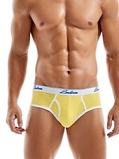 お買い得  メンズブリーフ下着-男性用 2パック ブリーフ ポリエステル 高通気性 ソフト カラーブロック ミディアムウエスト ホワイト イエロー