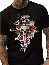 cheap Men&#039;s Graphic T Shirt-Men&#039;s Rose Skull Graphic Prints T Shirt Graphic Tee 100% Cotton Short Sleeve Graphic Shirt Black White Navy Blue Comfortable Tee Vacation Street Fashion Designer Clothing