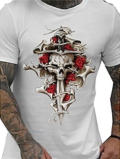 cheap Men&#039;s Graphic T Shirt-Men&#039;s Rose Skull Graphic Prints T Shirt Graphic Tee 100% Cotton Short Sleeve Graphic Shirt Black White Navy Blue Comfortable Tee Vacation Street Fashion Designer Clothing