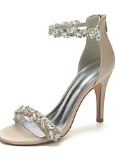 olcso Menyasszony-Luxus fehér menyasszonyi tűsarkú cipő templomi és hivatalos esküvőkre, kristályos bokapántos, nyitott orrú esküvői cipők menyasszonynak