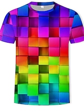 お買い得  3D Tシャツ-男性用 グラフィック 幾何学模様 3D Tシャツ 半袖 Tシャツ ラウンドネック シャツ カジュアル 日常 パープル グリーン レインボー 夏 衣類 アジア人サイズ S M L XL XXL 3XL