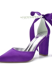 economico Damigella d&amp;#39;onore-Scarpe da sposa con tacco a blocco, cinturino alla caviglia, punta a punta, da damigella d'onore in raso avorio con fiocco e cinturino alla caviglia