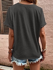ieftine tricou simplu-Pentru femei Tricou Topuri imbracate Simplu De Bază Manșon scurt În V Topuri obișnuite Zilnic Sfârșit de săptămână Nasturi Negru Roz Îmbujorat Albastru piscină Trifoi Kaki