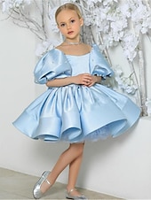 preiswerte Kleider für die Blumenmädchen-kinderkleidung Mädchen Blumenmädchen Kleid Kleid Feste Farbe Einfarbig Kurzarm Formal Hochzeit Party Rüschen Gitter Puffärmel Kuschelig Süß Polyester Übers Knie A Linie Kleid Tüll-Kleid