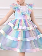 cheap Kids Tutus-Princess Short / Mini Flower Girl Dress Quinceanera Rainbow Unicorn Girls Cute Prom Dress Lace with Petal Tiered Tutu Fit 3-16 Years