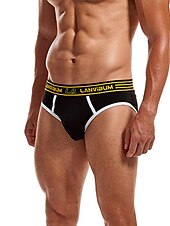 お買い得  メンズブリーフ下着-男性用 2パック ブリーフ ポリエステル 高通気性 ソフト カラーブロック ミディアムウエスト ブラック ホワイト
