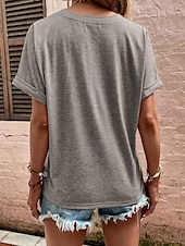 ieftine tricou simplu-Pentru femei Tricou Topuri imbracate Simplu De Bază Manșon scurt În V Topuri obișnuite Zilnic Sfârșit de săptămână Nasturi Negru Roz Îmbujorat Albastru piscină Trifoi Kaki