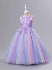 preiswerte Kleider für die Blumenmädchen-Kinder Mädchenkleid Blumen einfarbig A-Linienkleid Aufführung Hochzeit Party Rüschen Mesh Rosa Hellblau Weiß Maxi Ärmellos Niedlich Prinzessinnenkleider Sommer Herbst Normale Passform 3-12 Jahre