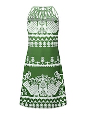 abordables Robes d&#039;été-robe décontractée femme robe droite mini robe noir vert bleu foncé sans manches floral froncé printemps été licou vintage anniversaire quotidien robe ethnique 2023 s m l xl xxl 3xl