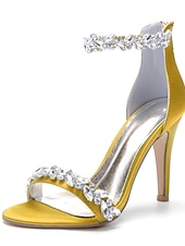 olcso Menyasszony-Luxus fehér menyasszonyi tűsarkú cipő templomi és hivatalos esküvőkre, kristályos bokapántos, nyitott orrú esküvői cipők menyasszonynak