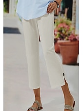 economico Pantaloni-Per donna Pantaloni di lino Chino Simillino Tasche laterali Spacco cascante Polpaccio Nero