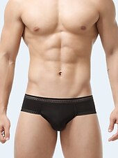 preiswerte Herrenunterwäsche &amp; -socken-Herren 3 Pack Slip Unterhosen Nylon Eis-Seide Waschbar Komfortabel Glatt Tiefe Hüfthöhe Oberflächenfarbe Schwarz