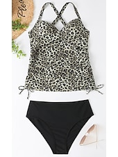 cheap Tankinis-Women&#039;s Normal Swimwear Tankini 2 Piece Shorts Swimsuit Halter 2 Piece Printing Beach Wear Summer Leopard Sleeveless Bathing Suits