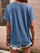 ieftine tricou simplu-Pentru femei Tricou Topuri imbracate Simplu De Bază Manșon scurt În V Topuri obișnuite Zilnic Sfârșit de săptămână Nasturi Negru Roz Îmbujorat Albastru piscină Trifoi Kaki