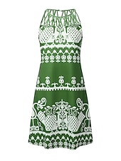abordables Robes d&#039;été-robe décontractée femme robe droite mini robe noir vert bleu foncé sans manches floral froncé printemps été licou vintage anniversaire quotidien robe ethnique 2023 s m l xl xxl 3xl