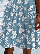 halpa Kukkamekko-Naisten mini mekko pieni mekko t-paita mekko tee mekko aurinkomekko kesä mekko aktiivinen muoti katumuoti ulkoilu loma syntymäpäivä säännöllinen istuvuus kukallinen lyhyt hiha v-pääntie tummansininen