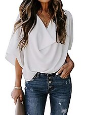 abordables Hauts de Travail pour Femmes-Chemisier Chemise Femme Violet Claire Amande Bleu Ciel Plein Manches Longues Casual basique Col V S