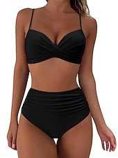 tanie Zestawy bikini-Damskie Stroje kąpielowe Bikini Krótkie spodnie Kostium kąpielowy 2-częściowa Wysoki Stan Stroje plażowe Podstawowy Równina Bez rękawów Kostiumy kąpielowe