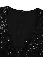 levne Bodycon Club Dresses-Dámské Mini šaty Flitrové šaty Šaty na párty Šaty pro návrat domů Sváteční šaty Módní Zralý Zimní šaty Párty Svatební host Běžný Čistá barva Dlouhý rukáv Do V Černá Zlatá Jaro Podzim Zima