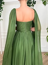 cheap GREEN-A-Line Evening Gown Elegant Dress Wedding Party Court Train Sleeveless V Neck Fall Wedding Guest Chiffon with Ruched