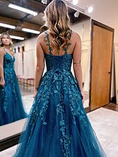 levne Plesové šaty-Ball gown A-line šaty na ples třpytivé a lesklé formální svatební párty podlahové délky bez rukávů v krku tyl bez zad s glitrovými aplikacemi