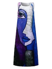 cheap Art&amp;Design Dress-Women&#039;s Maxi Dress Casual Dress Sundress Shift Dress Modern Vacation Party Casual Regular Fit Color Block Abstract Sleeveless Crew Neck Yellow Blue Purple Orange
