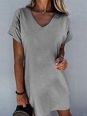 ieftine Rochii Albe Casual-Pentru femei Rochie Mini Rochie albă Rochii Tip Cămașă Rochii Tricou Rochie de vară Activ Modă Modern În aer liber Vacanță Zilnic Potrivire Largă Simplu Manșon scurt În V Negru Alb Gri Vară Primăvară