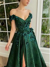 ieftine Rochii de Banchet-Rochii de bal A-Line rochie florală pentru oaspeți la nunți petrecere de nuntă tren de curte fără mâneci fără umeri satin cu fante și aplicații rochie pentru oaspeții la nunți 2025