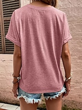 ieftine tricou simplu-Pentru femei Tricou Topuri imbracate Simplu De Bază Manșon scurt În V Topuri obișnuite Zilnic Sfârșit de săptămână Nasturi Negru Roz Îmbujorat Albastru piscină Trifoi Kaki