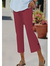 economico Pantaloni-Per donna Pantaloni di lino Chino Simillino Tasche laterali Spacco cascante Polpaccio Nero