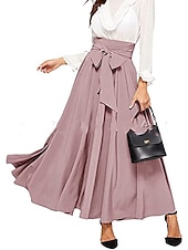 abordables Jupes-Femme Balançoire Jupes de travail Jupe longue Elégant Mode Décontractées Maxi Jupes Couleur Pleine Plissé Plein Air Sortie Noir Jaune Rose Claire Vin Toutes les Saisons Mélange de Coton
