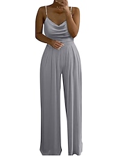 preiswerte formelle Overalls-Damen Normal Jumpsuit Elegant Feste Farbe Gurt V Ausschnitt Rückenfrei Urlaub Strasse Regular Fit Schwarz Weiß Sommer