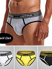 お買い得  メンズブリーフ下着-男性用 2パック ブリーフ ポリエステル 高通気性 ソフト カラーブロック ミディアムウエスト ブラック ホワイト