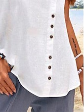abordables Chemises-Débardeur camisole femme uni hawaïen basique sans manches col rond coton lin gilet décontracté week-end boutons noir blanc bleu vert