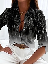 economico Top d&#039;Arte e Design per Donne-Camicia da Donna Basic Stampa Bottoni Maniche Lunghe Regular Tops Collo della Camicia Casual Giornaliero Blu Grigio Primavera Autunno