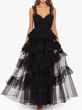 cheap Prom Dresses-Ball Gown Prom Dresses Tiered Plisse Dress Masquerade Prom Floor Length Sleeveless Sweetheart Tulle Ladder Back with Pure Color 2025