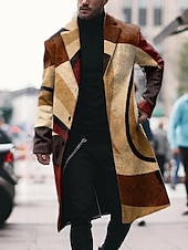 preiswerte leichter Herrenmantel-Herren Farbblock Grafik-Drucke Geometrie Wintermantel Mantel warm halten Atmungsaktiv Komfortabel Modisch Strassenmode Geschäftlich Arbeit Tragen Sie, um zu arbeiten Ausgehen Tasche Bedruckt Herbst