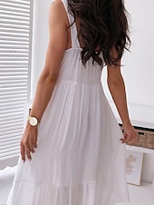 cheap White Graduation Dresses-Women&#039;s Midi Dress White Dress Graduation Dress White Lace Wedding Dress Boho Dress Fashion Basic Modern Outdoor Daily Weekend Regular Fit Plain Sleeveless Strap White Summer Spring