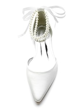 billige Brudepike-Dame bryllup sko Valentines gaver Fest / aften Bryllupsleiligheter Brudesko Brudepike sko Sløyfe Imitasjonsperle Flat hæl Spisstå Klassisk Søt Sateng Snøring Vin Grønn Og Blå Svart