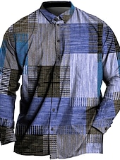 economico Camicie taglie forti da uomo-Per uomo Plus Size Camicia Grande e alto Color Block Collo ripiegabile Stampa Manica lunga Primavera estate Sportivo Di tendenza Streetwear Originale Esterno Strada Top