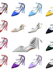 billige Brudepike-Dame bryllup sko Valentines gaver Fest / aften Bryllupsleiligheter Brudesko Brudepike sko Sløyfe Imitasjonsperle Flat hæl Spisstå Klassisk Søt Sateng Snøring Vin Grønn Og Blå Svart