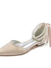 billige Brudepike-Dame bryllup sko Valentines gaver Fest / aften Bryllupsleiligheter Brudesko Brudepike sko Sløyfe Imitasjonsperle Flat hæl Spisstå Klassisk Søt Sateng Snøring Vin Grønn Og Blå Svart