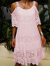 ieftine Rochii de absolvire-Pentru femei Rochii Midi Rochie de absolvire Rochie de dantela Rochie de vară Rochie Boho Modă Modern În aer liber Vacanță Zilnic Fit regulat Simplu Manșon scurt Cu Bretele Alb Roz Îmbujorat Albastru