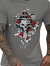cheap Men&#039;s Graphic T Shirt-Men&#039;s Rose Skull Graphic Prints T Shirt Graphic Tee 100% Cotton Short Sleeve Graphic Shirt Black White Navy Blue Comfortable Tee Vacation Street Fashion Designer Clothing