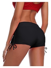 billiga Bikiniunderdelar-Dam Badkläder Bikiniunderdel Shorts Baddräkt Snörning Snabbtorkande Grundläggande Ensfärgat Slät Ärmlös Baddräkter