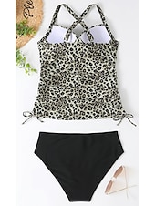 cheap Tankinis-Women&#039;s Normal Swimwear Tankini 2 Piece Shorts Swimsuit Halter 2 Piece Printing Beach Wear Summer Leopard Sleeveless Bathing Suits