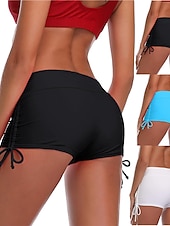 billiga Bikiniunderdelar-Dam Badkläder Bikiniunderdel Shorts Baddräkt Snörning Snabbtorkande Grundläggande Ensfärgat Slät Ärmlös Baddräkter