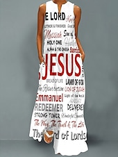 preiswerte Humor &amp; Zitate Kleid-Damen Maxi-Kleid Kreuz Freizeitkleid Schwingkleid Druckkleid Brief Freizeit Urlaub Strand Tasche Druck Ärmellos V-Ausschnitt Kleid Lockerer Schnitt Schwarz Weiß Grün Frühling